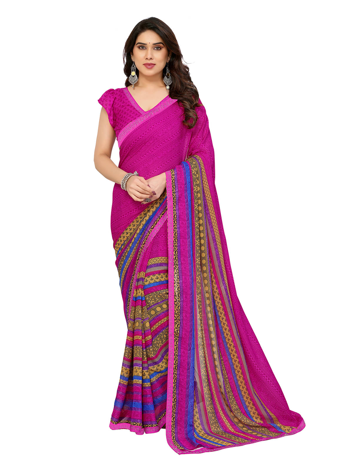 Kashvi Sarees Georgette Embellished Chanderi saree With Unstitched Blouse Piece ( Pink ) Kashvi Sarees Georgette Embellished Chanderi saree With Unstitched Blouse Piece ( Pink )