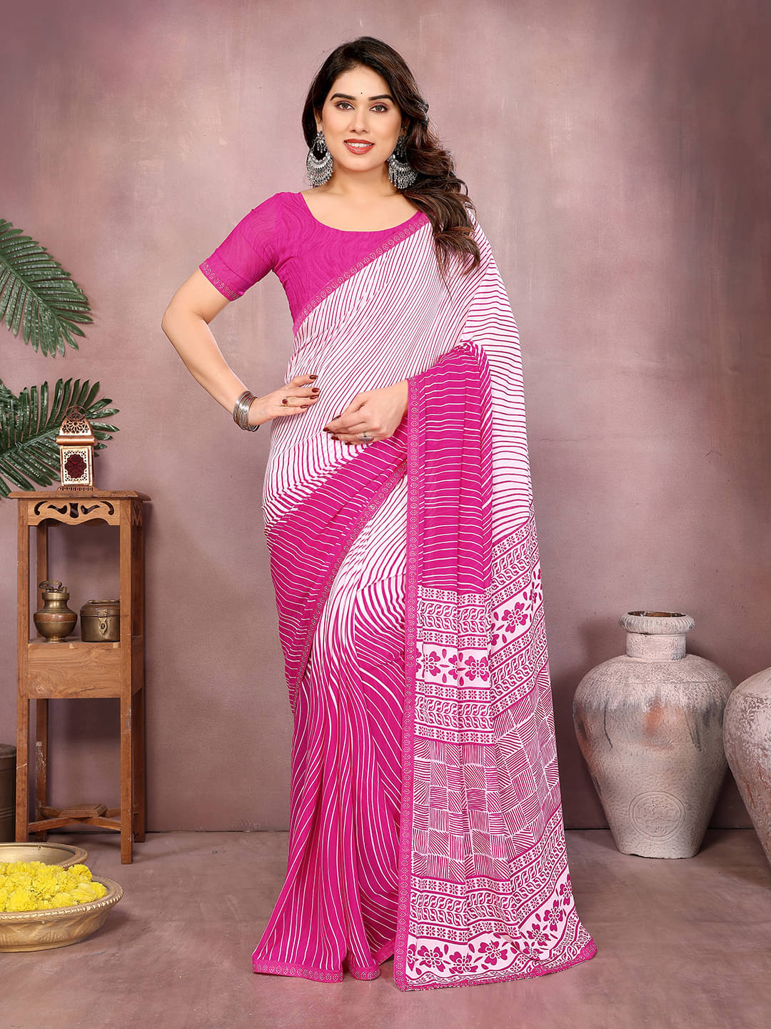 Kashvi Sarees Georgette Embellished Chanderi saree With Unstitched Blouse Piece ( Pink ) Kashvi Sarees Georgette Embellished Chanderi saree With Unstitched Blouse Piece ( Pink )