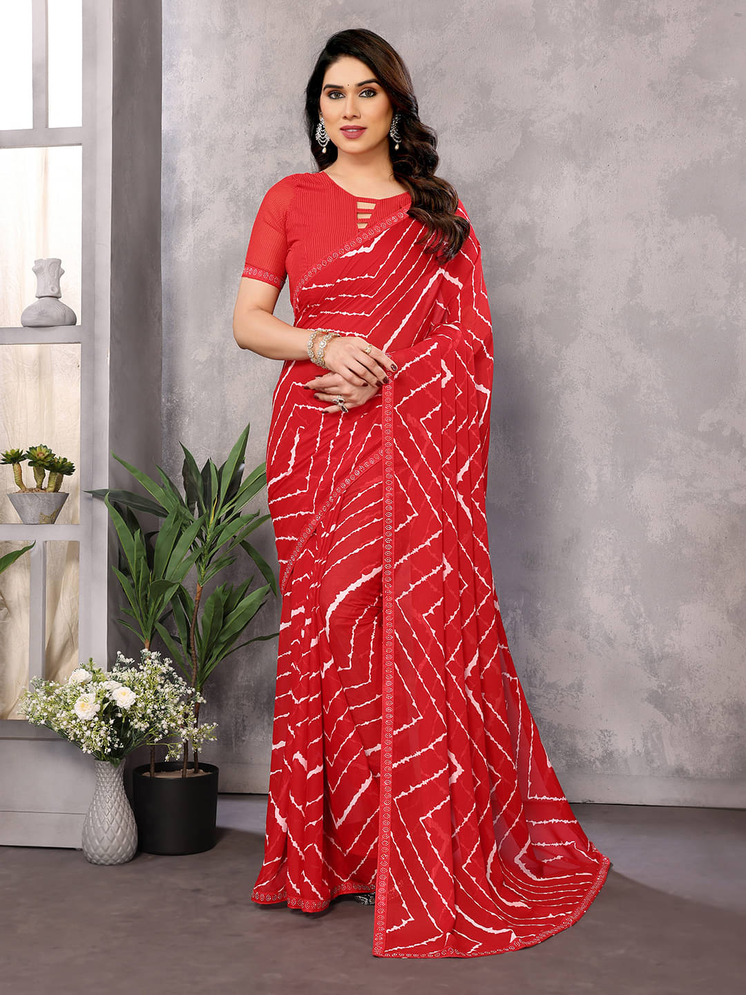 Kashvi Sarees Georgette Embellished Chanderi saree With Unstitched Blouse Piece ( Red ) Kashvi Sarees Georgette Embellished Chanderi saree With Unstitched Blouse Piece ( Red )