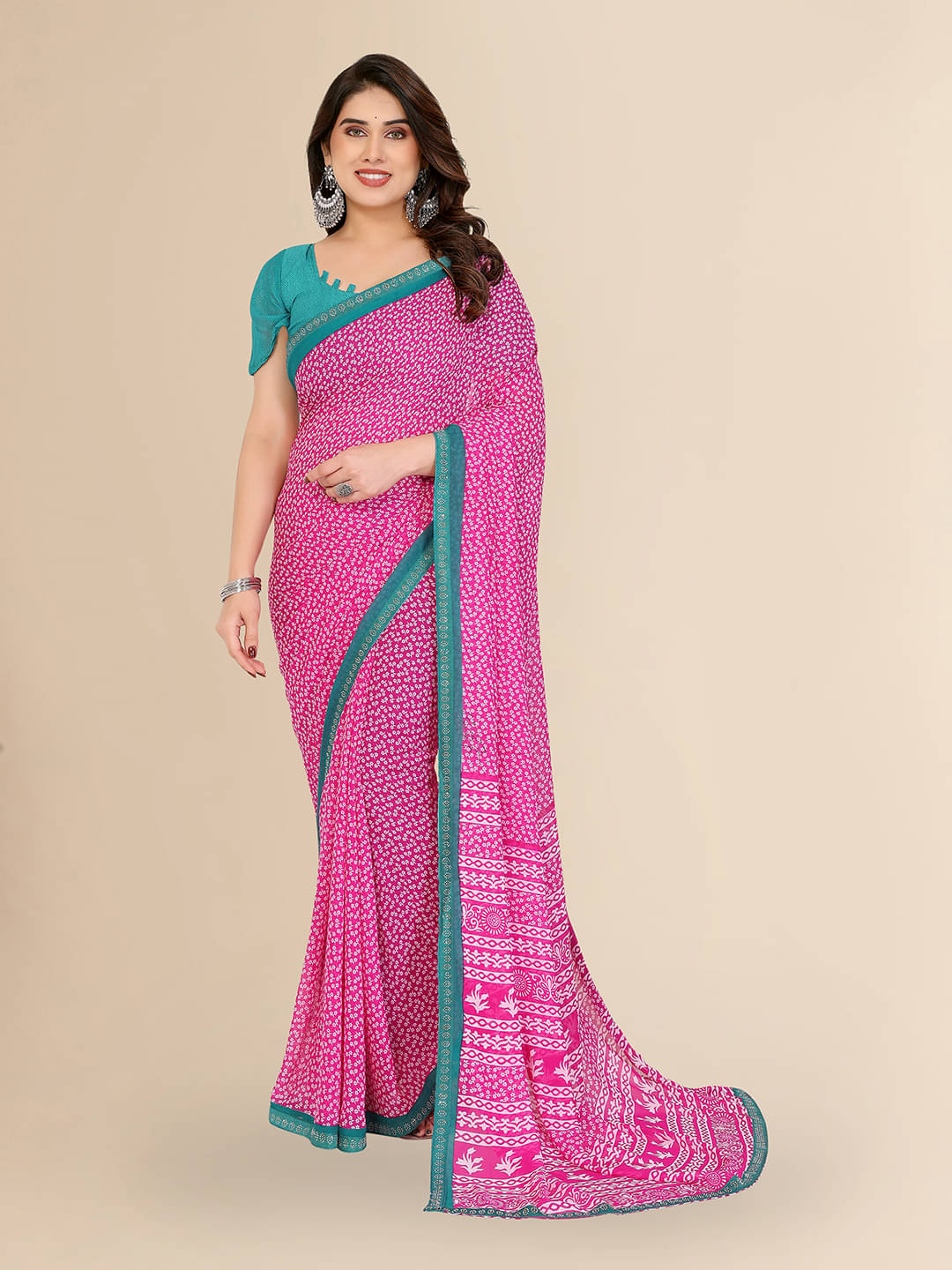 Kashvi Sarees Georgette Embellished Chanderi saree With Unstitched Blouse Piece ( Pink ) Kashvi Sarees Georgette Embellished Chanderi saree With Unstitched Blouse Piece ( Pink )