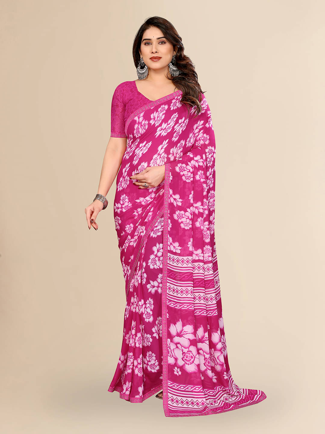     			Kashvi Sarees Georgette Embellished Chanderi saree With Unstitched Blouse Piece ( Pink )