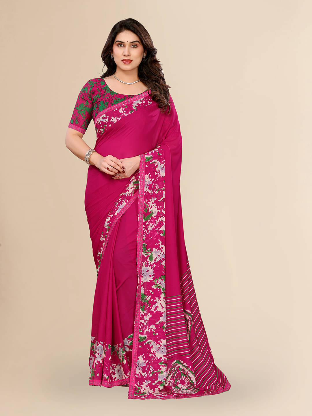     			Kashvi Sarees Georgette Embellished Chanderi saree With Unstitched Blouse Piece ( Pink )
