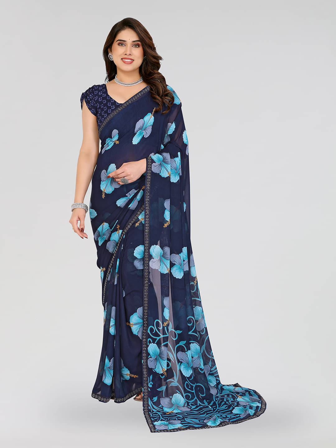 Kashvi Sarees Georgette Embellished Chanderi saree With Unstitched Blouse Piece ( Blue ) Kashvi Sarees Georgette Embellished Chanderi saree With Unstitched Blouse Piece ( Blue )