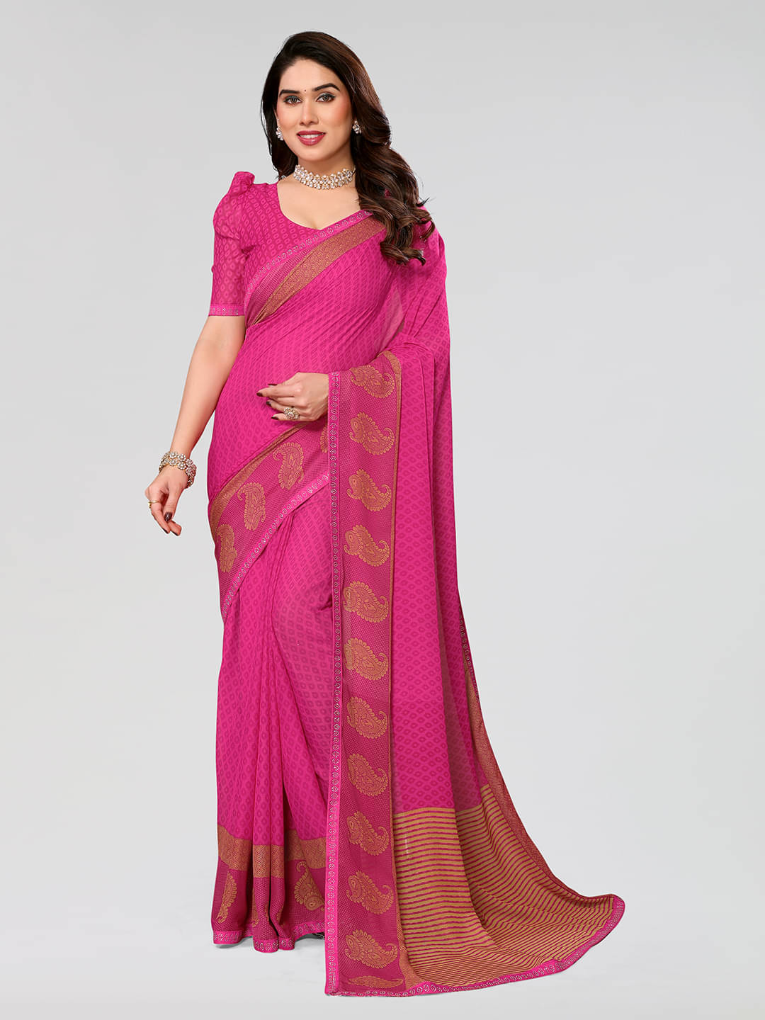 Kashvi Sarees Georgette Embellished Chanderi saree With Unstitched Blouse Piece ( Pink ) Kashvi Sarees Georgette Embellished Chanderi saree With Unstitched Blouse Piece ( Pink )