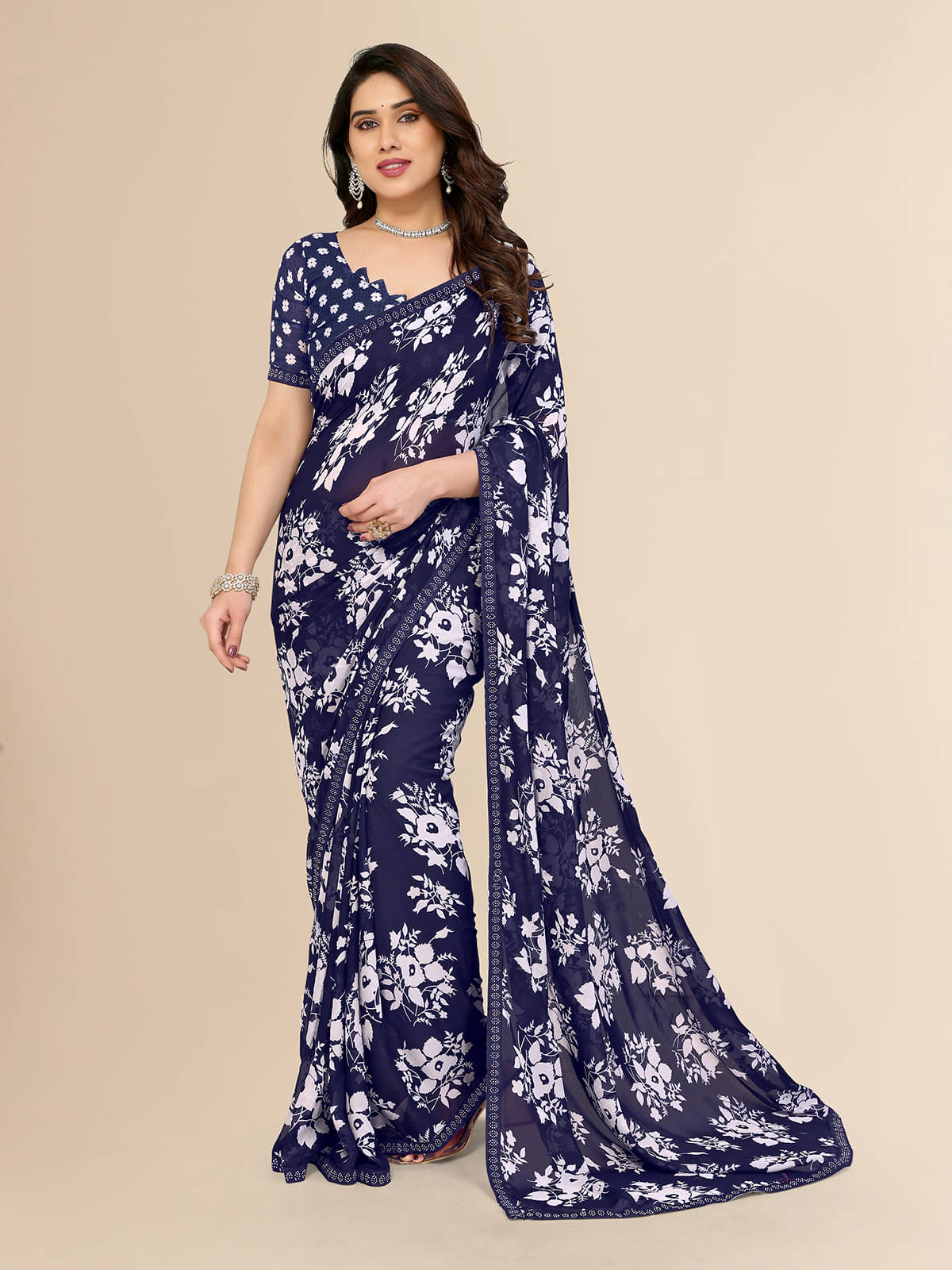 Kashvi Sarees Georgette Embellished Chanderi saree With Unstitched Blouse Piece ( Blue ) Kashvi Sarees Georgette Embellished Chanderi saree With Unstitched Blouse Piece ( Blue )