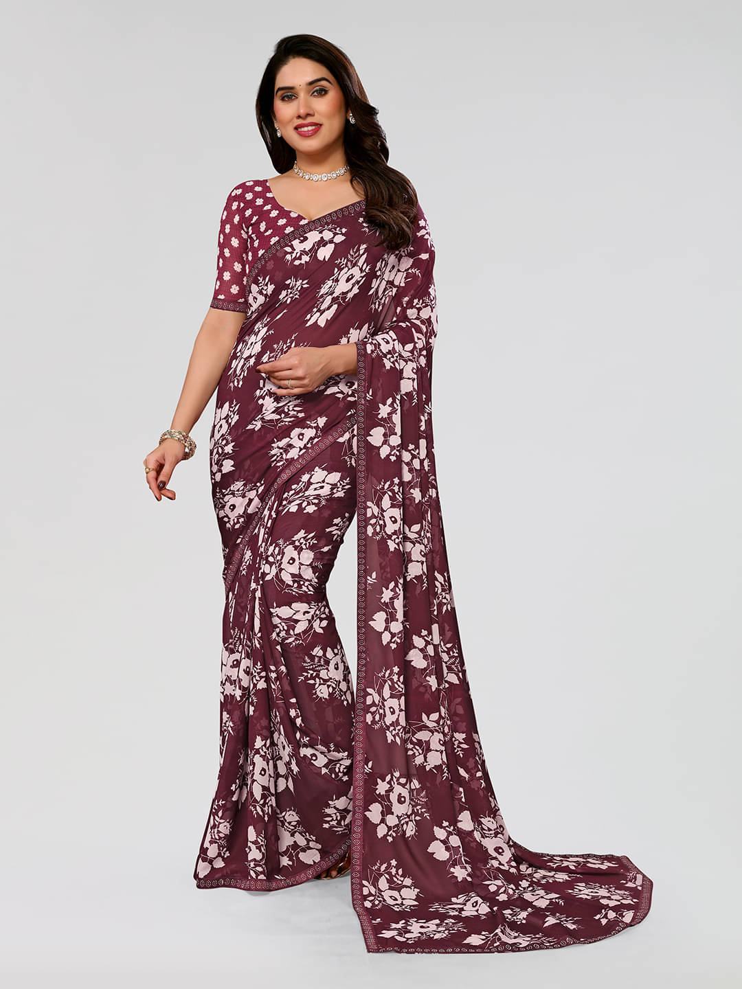 Kashvi Sarees Georgette Embellished Chanderi saree With Unstitched Blouse Piece ( Maroon ) Kashvi Sarees Georgette Embellished Chanderi saree With Unstitched Blouse Piece ( Maroon )
