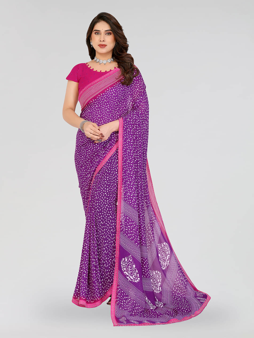     			Kashvi Sarees Georgette Embellished Chanderi saree With Unstitched Blouse Piece ( Purple )