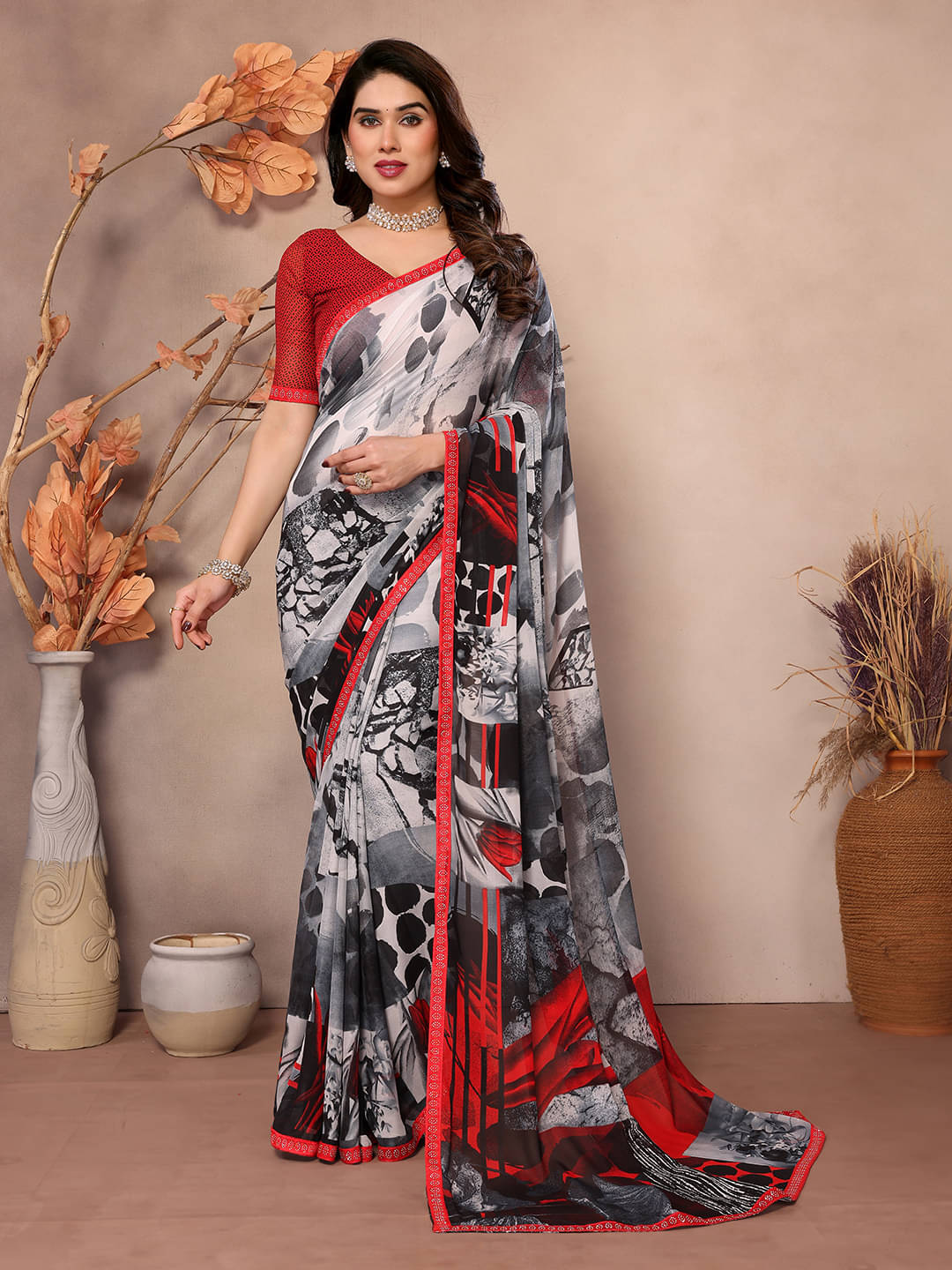 Kashvi Sarees Georgette Embellished Chanderi saree With Unstitched Blouse Piece ( Black ) Kashvi Sarees Georgette Embellished Chanderi saree With Unstitched Blouse Piece ( Black )