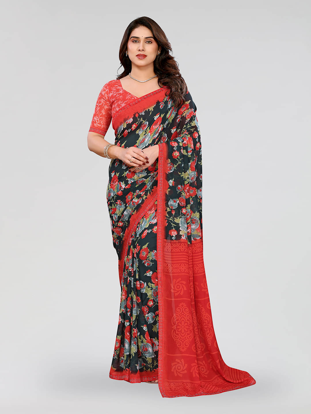 Kashvi Sarees Georgette Embellished Chanderi saree With Unstitched Blouse Piece ( Green ) Kashvi Sarees Georgette Embellished Chanderi saree With Unstitched Blouse Piece ( Green )