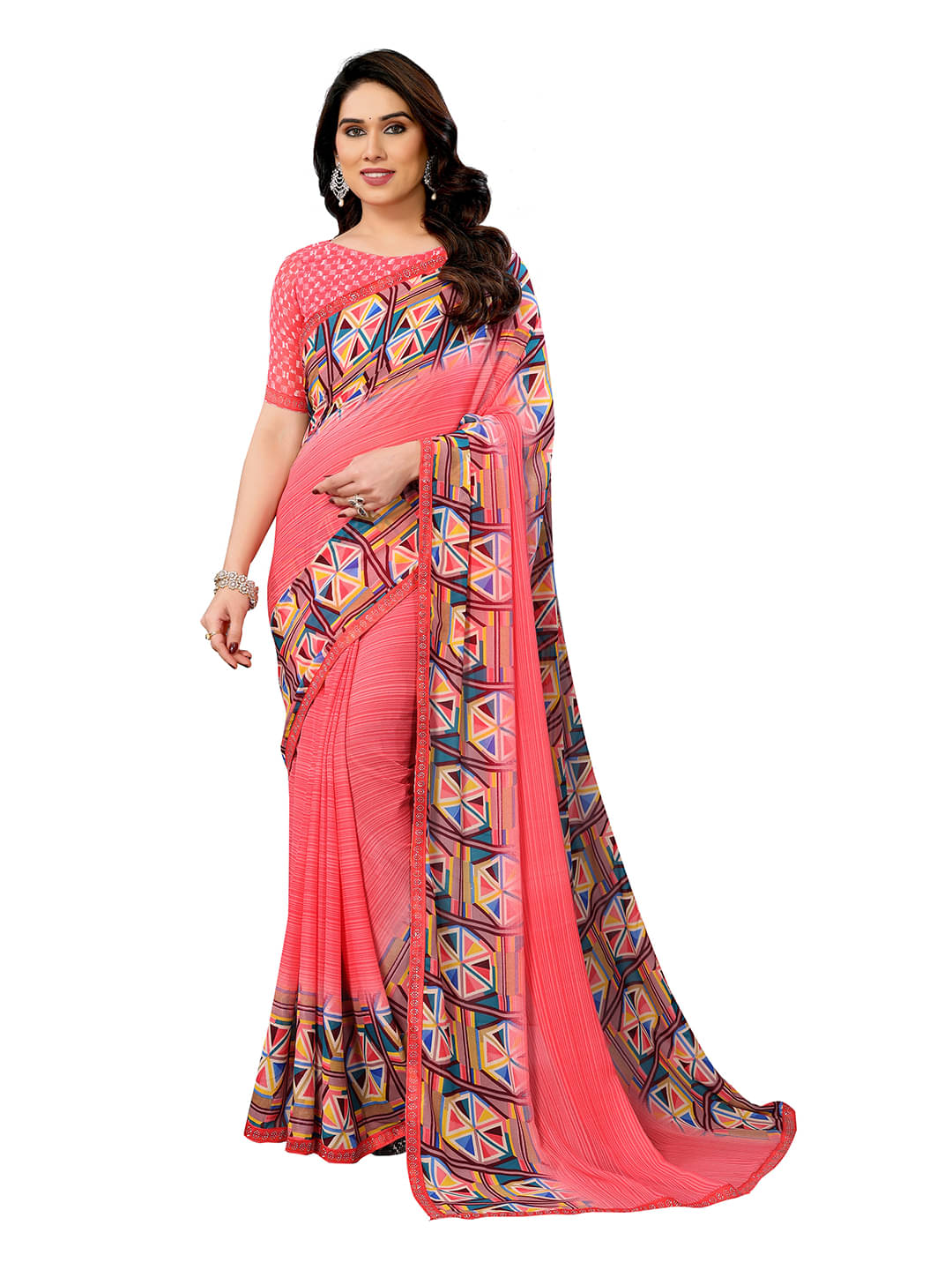 Kashvi Sarees Georgette Embellished Chanderi saree With Unstitched Blouse Piece ( Pink ) Kashvi Sarees Georgette Embellished Chanderi saree With Unstitched Blouse Piece ( Pink )