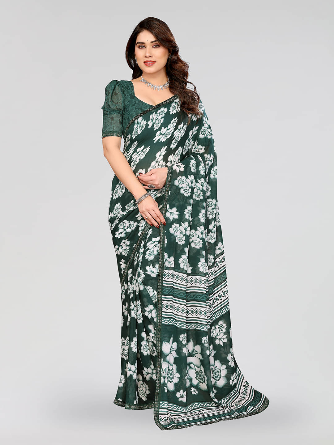 Kashvi Sarees Georgette Embellished Chanderi saree With Unstitched Blouse Piece ( Green ) Kashvi Sarees Georgette Embellished Chanderi saree With Unstitched Blouse Piece ( Green )