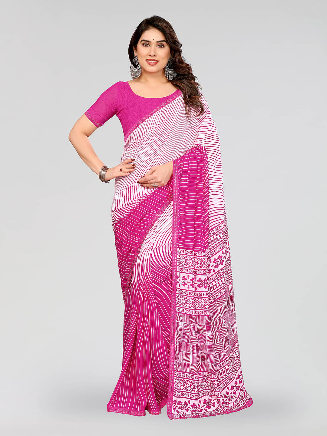     			Kashvi Sarees Georgette Embellished Leheriya Saree With Unstitched Blouse Piece ( Pink )