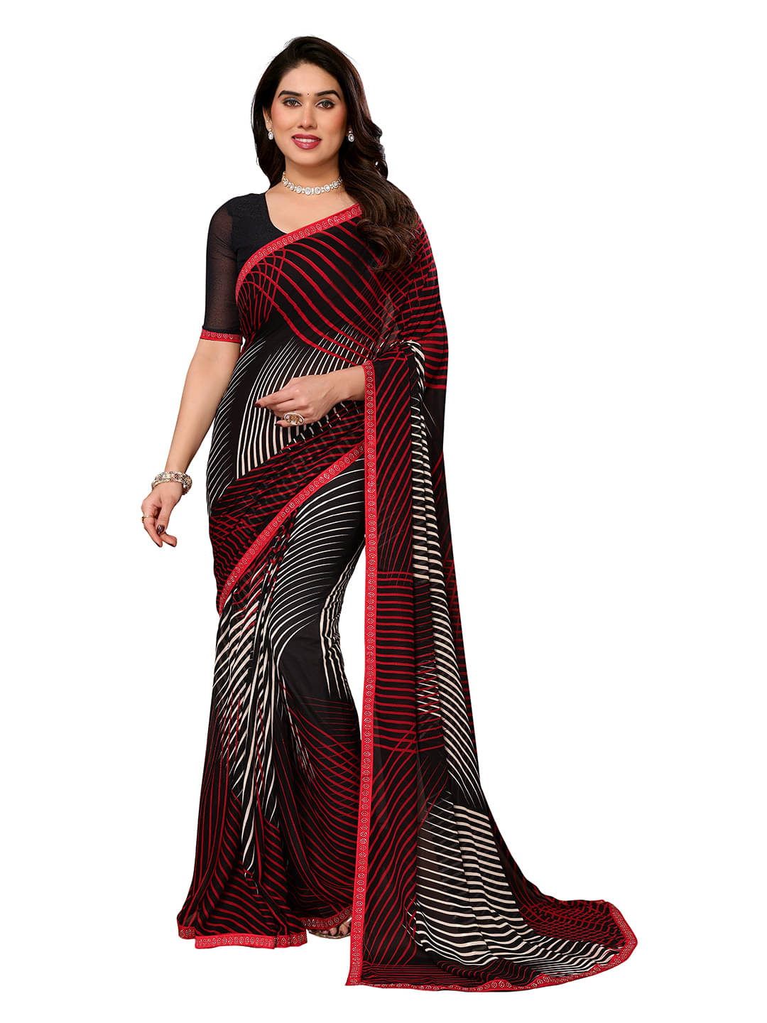 Kashvi Sarees Georgette Embellished Leheriya Saree With Unstitched Blouse Piece ( Black ) Kashvi Sarees Georgette Embellished Leheriya Saree With Unstitched Blouse Piece ( Black )