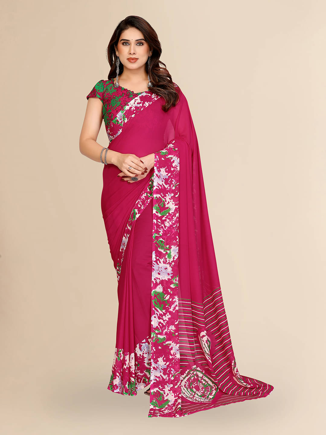     			Kashvi Sarees Georgette Printed Chanderi saree With Unstitched Blouse Piece ( Pink )