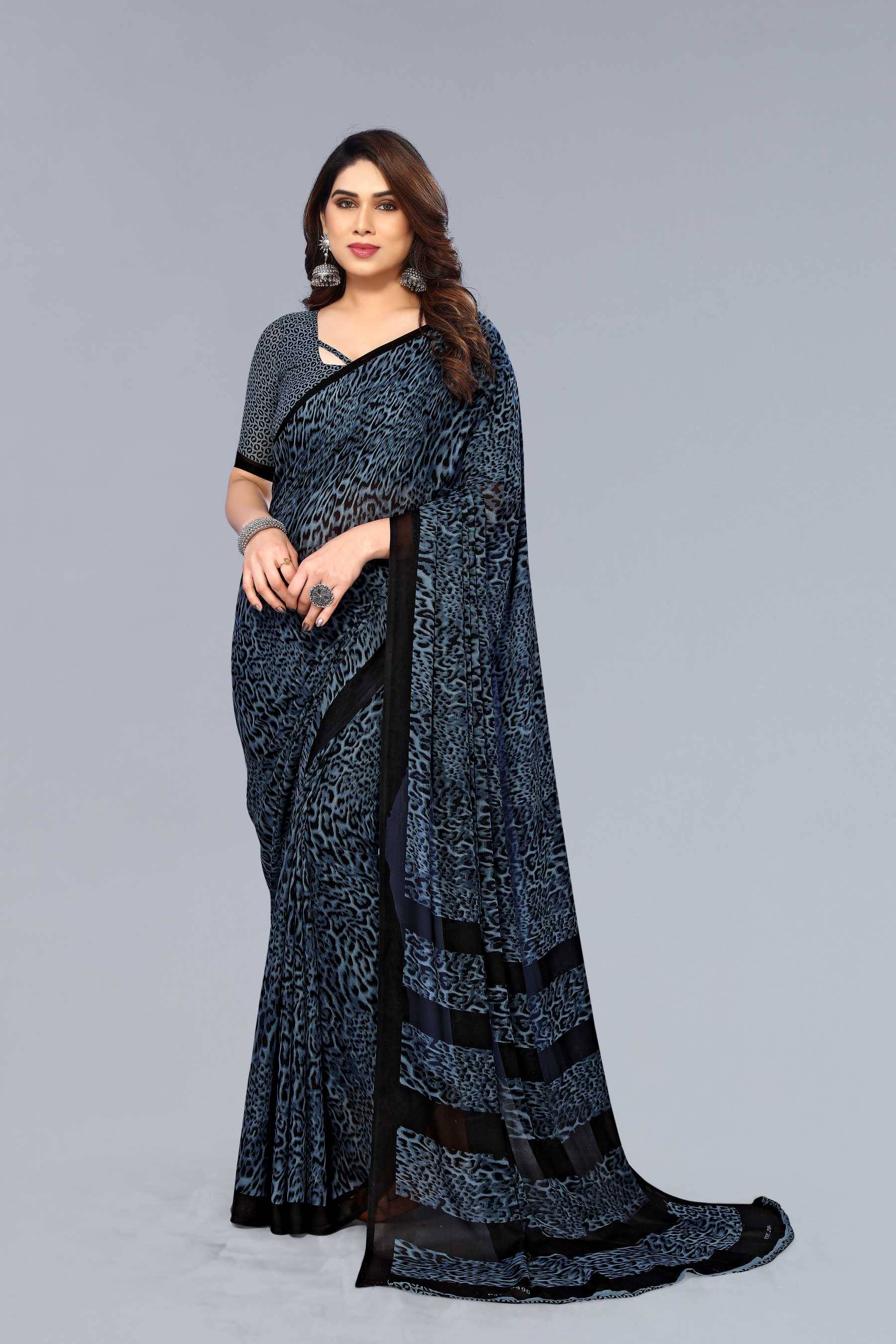 Kashvi Sarees Georgette Printed Chanderi saree With Unstitched Blouse Piece ( Grey )     			Kashvi Sarees Georgette Printed Chanderi saree With Unstitched Blouse Piece ( Grey )