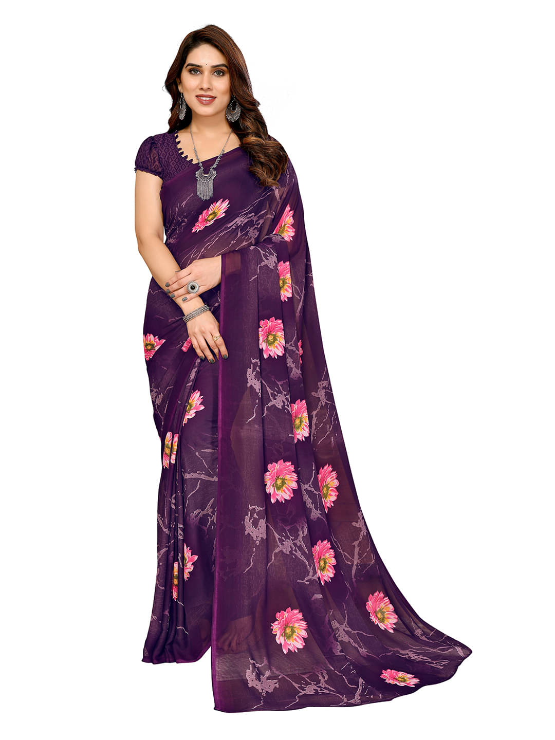 Kashvi Sarees Georgette Printed Chanderi saree With Unstitched Blouse Piece ( Purple )     			Kashvi Sarees Georgette Printed Chanderi saree With Unstitched Blouse Piece ( Purple )