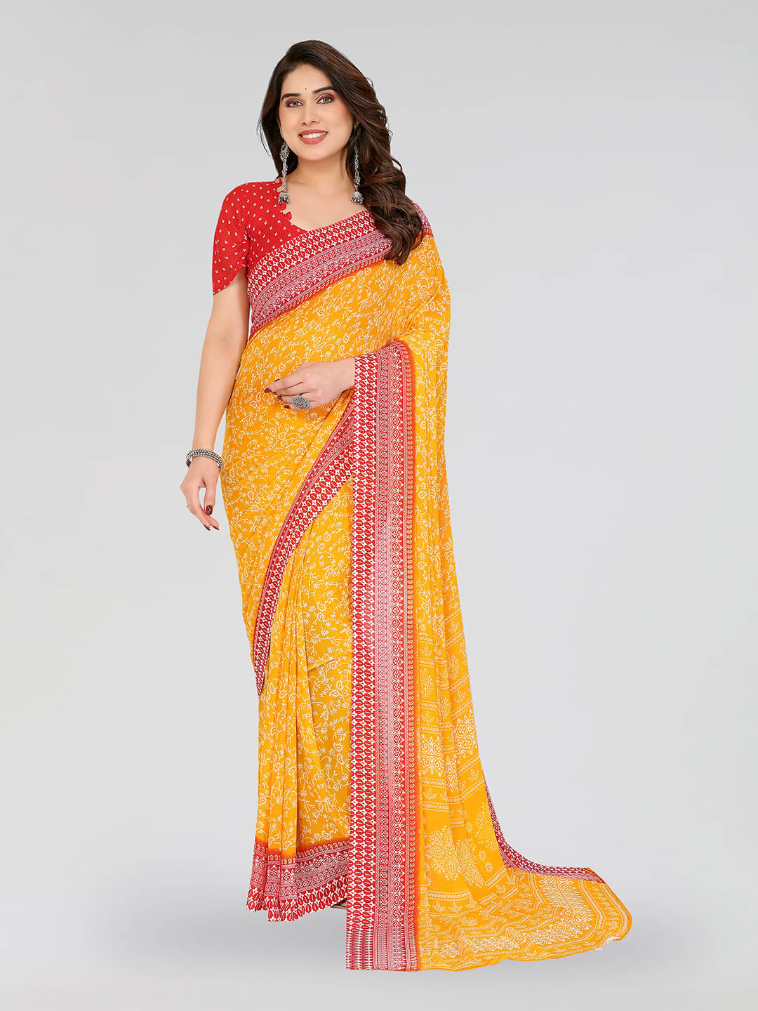 Kashvi Sarees Georgette Printed Chanderi saree With Unstitched Blouse Piece ( Yellow ) Kashvi Sarees Georgette Printed Chanderi saree With Unstitched Blouse Piece ( Yellow )