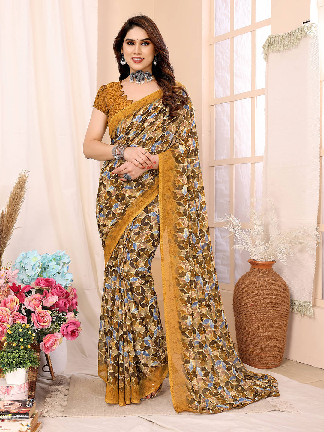 Kashvi Sarees Georgette Printed Chanderi saree With Unstitched Blouse Piece ( Yellow ) Kashvi Sarees Georgette Printed Chanderi saree With Unstitched Blouse Piece ( Yellow )