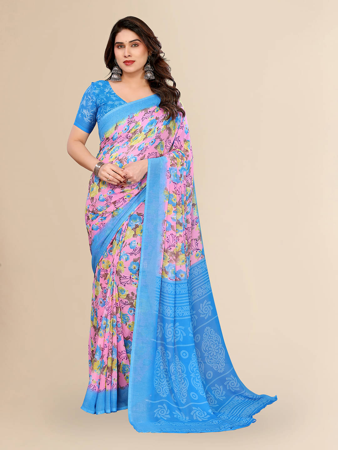 Kashvi Sarees Georgette Printed Chanderi saree With Unstitched Blouse Piece ( Blue ) Kashvi Sarees Georgette Printed Chanderi saree With Unstitched Blouse Piece ( Blue )