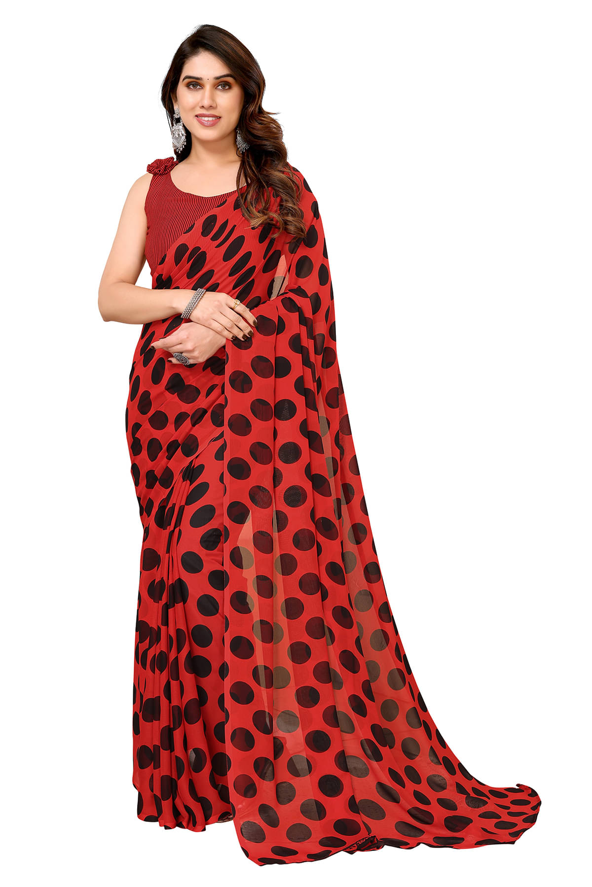 Kashvi Sarees Georgette Printed Chanderi saree With Unstitched Blouse Piece ( Red ) Kashvi Sarees Georgette Printed Chanderi saree With Unstitched Blouse Piece ( Red )