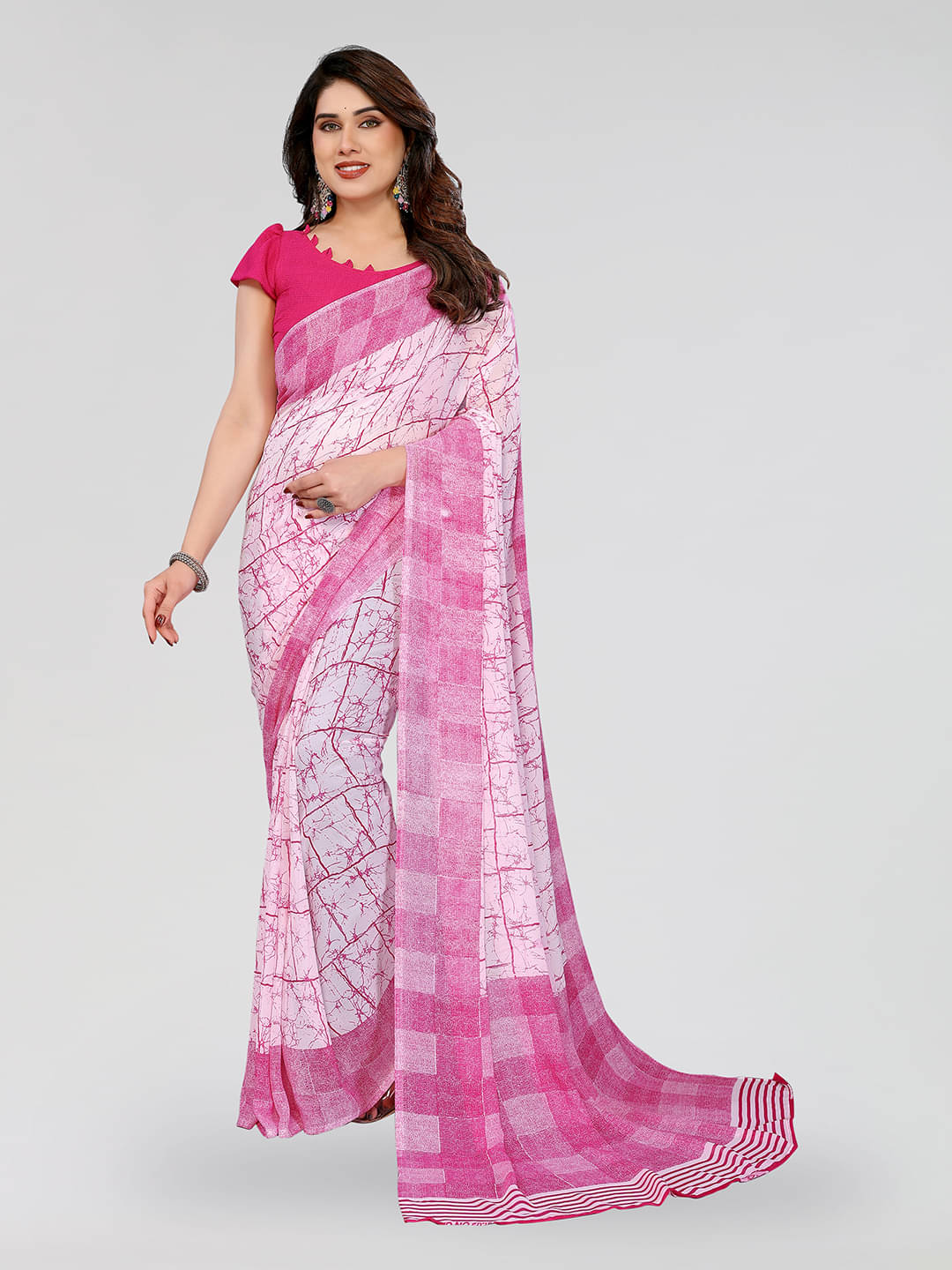     			Kashvi Sarees Georgette Printed Chanderi saree With Unstitched Blouse Piece ( Pink )
