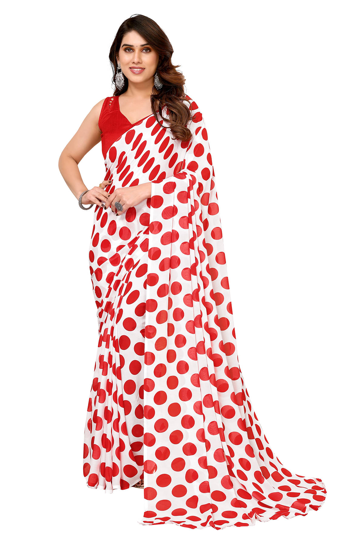 Kashvi Sarees Georgette Printed Chanderi saree With Unstitched Blouse Piece ( White )     			Kashvi Sarees Georgette Printed Chanderi saree With Unstitched Blouse Piece ( White )