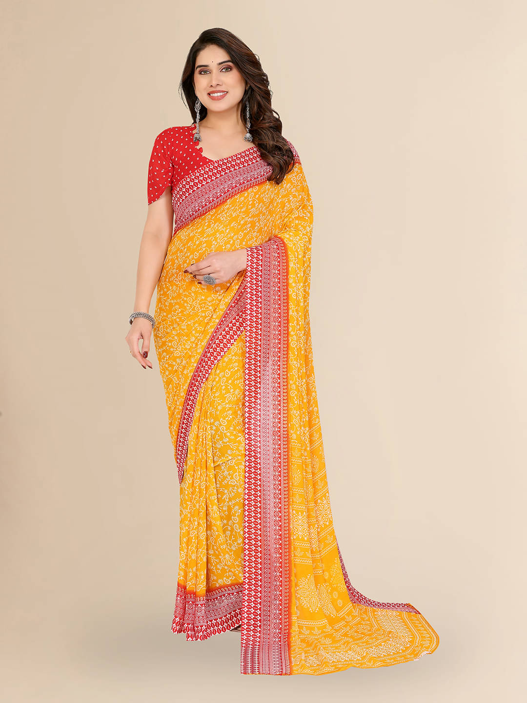 Kashvi Sarees Georgette Printed Chanderi saree With Unstitched Blouse Piece ( Yellow ) Kashvi Sarees Georgette Printed Chanderi saree With Unstitched Blouse Piece ( Yellow )