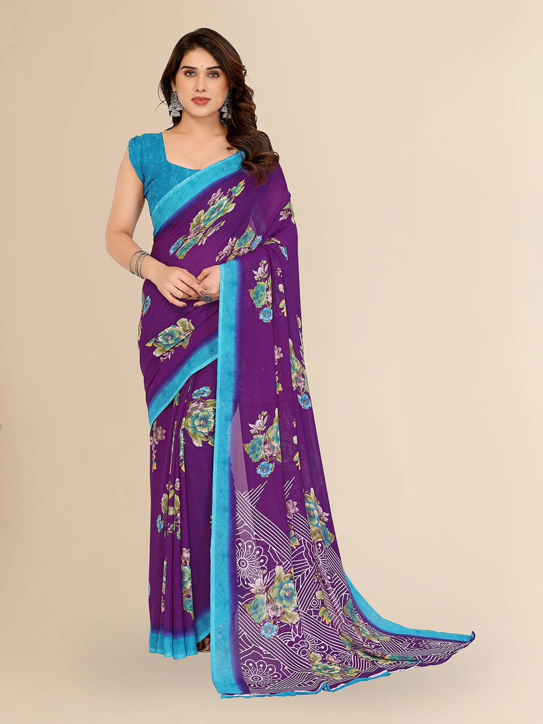 Kashvi Sarees Georgette Printed Chanderi saree With Unstitched Blouse Piece ( Purple ) Kashvi Sarees Georgette Printed Chanderi saree With Unstitched Blouse Piece ( Purple )