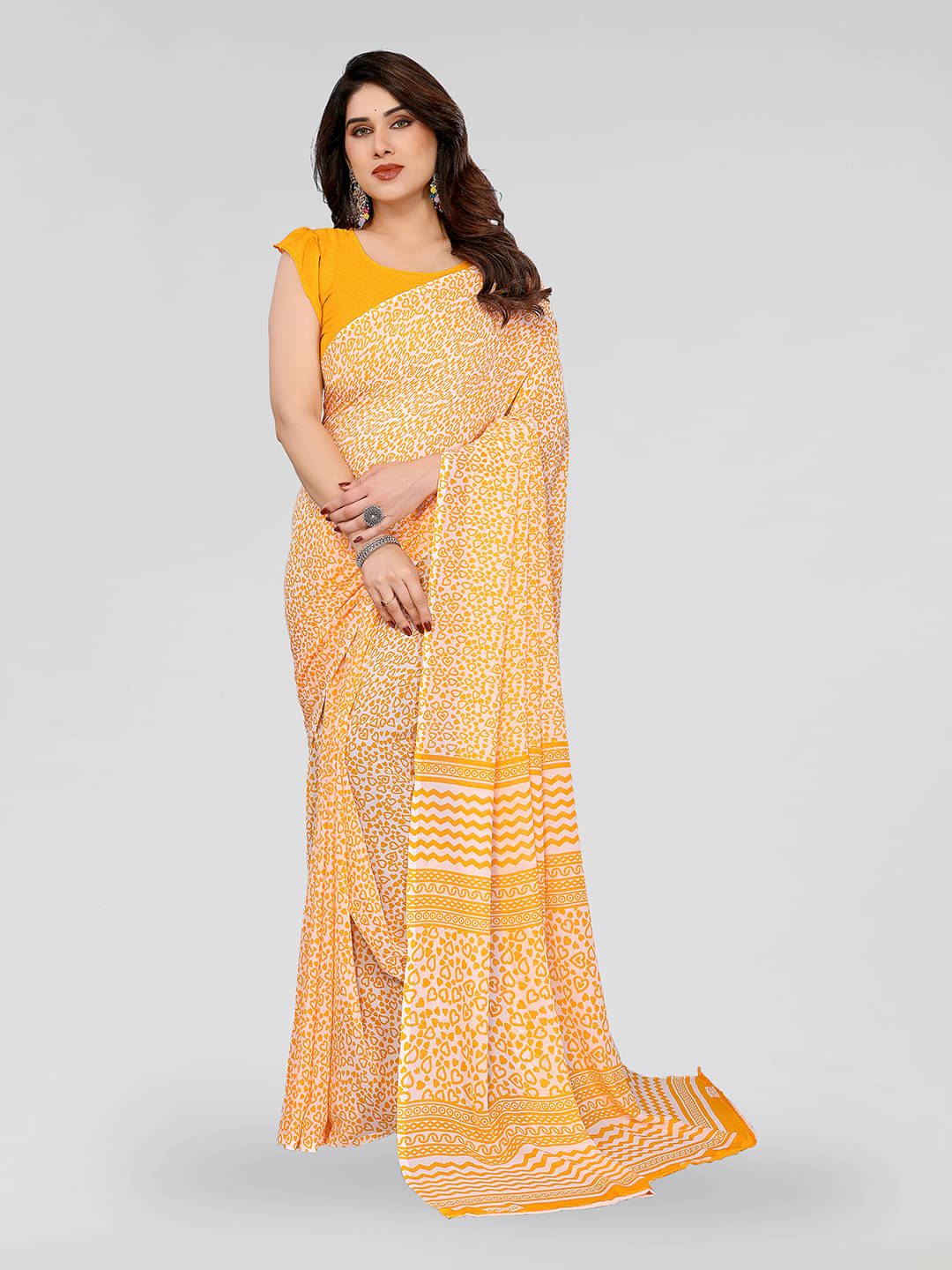 Kashvi Sarees Georgette Printed Chanderi saree With Unstitched Blouse Piece ( Yellow ) Kashvi Sarees Georgette Printed Chanderi saree With Unstitched Blouse Piece ( Yellow )