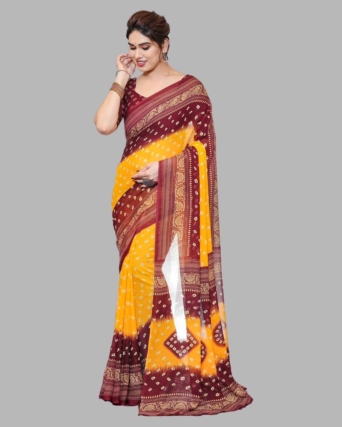 Kashvi Sarees Georgette Printed Chanderi saree With Unstitched Blouse Piece ( Yellow ) Kashvi Sarees Georgette Printed Chanderi saree With Unstitched Blouse Piece ( Yellow )