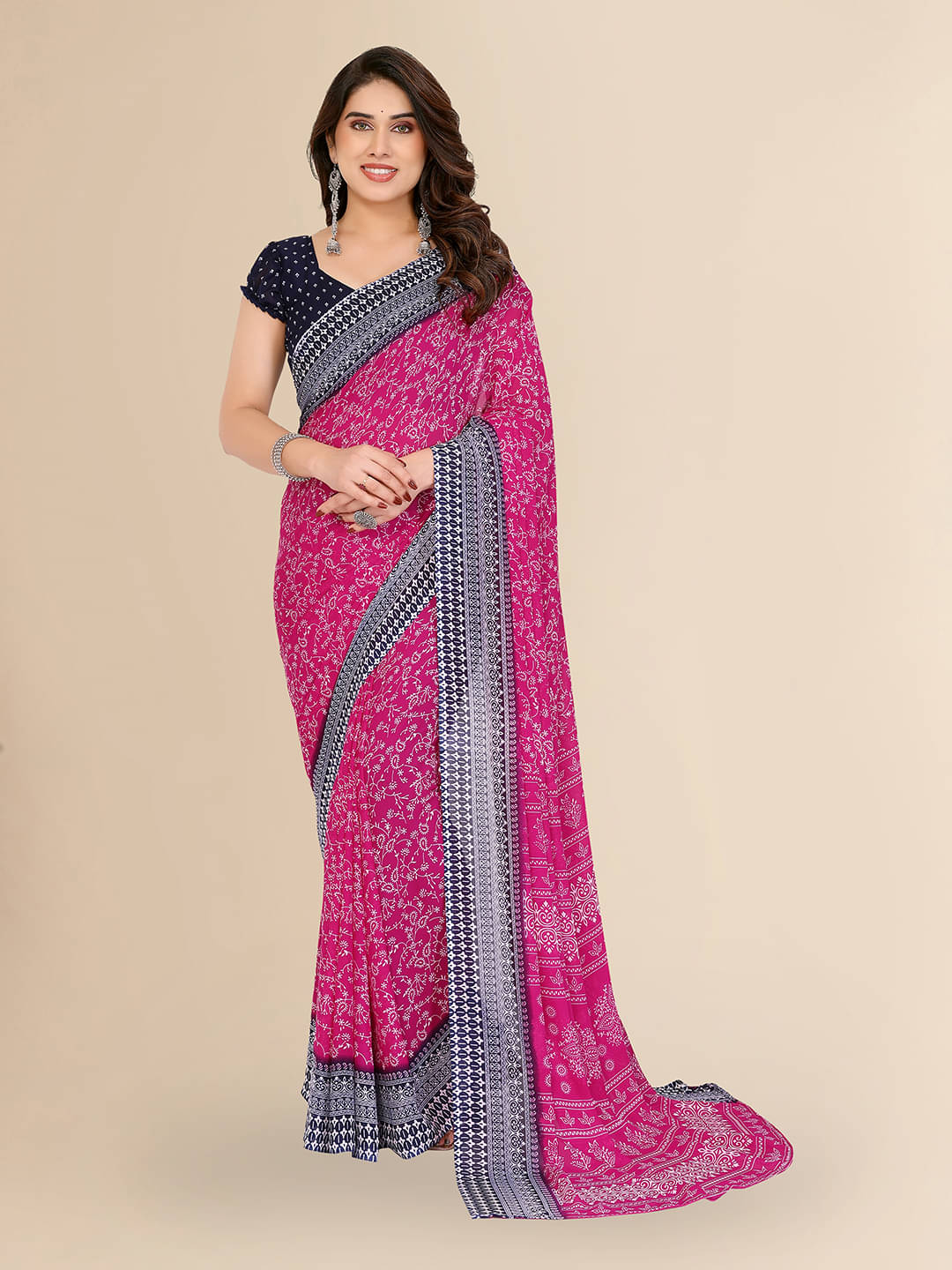     			Kashvi Sarees Georgette Printed Chanderi saree With Unstitched Blouse Piece ( Pink )