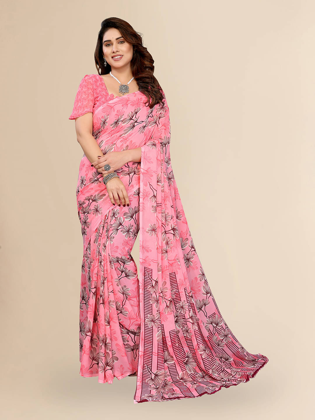 Kashvi Sarees Georgette Printed Chanderi saree With Unstitched Blouse Piece ( Pink ) Kashvi Sarees Georgette Printed Chanderi saree With Unstitched Blouse Piece ( Pink )