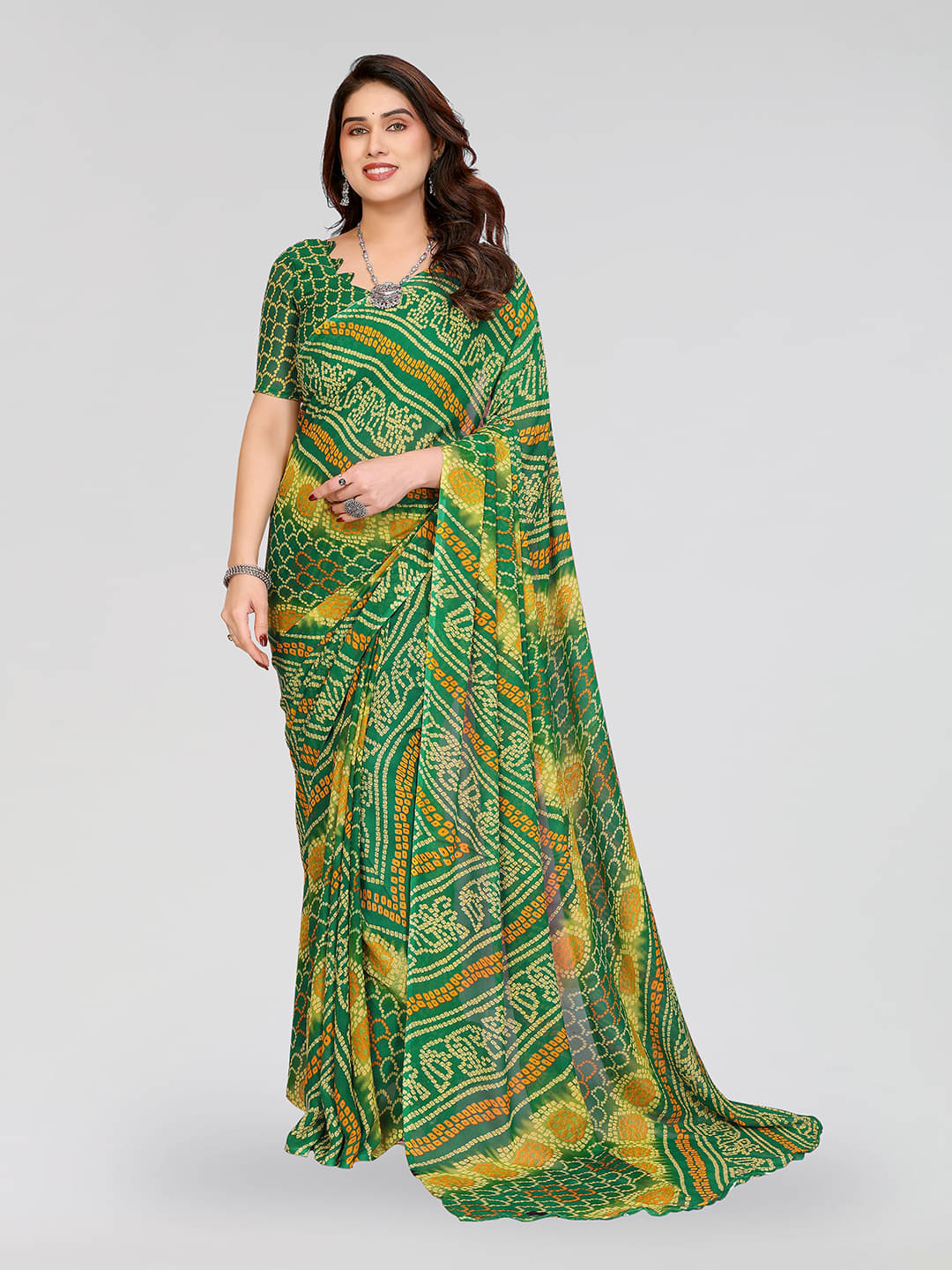 Kashvi Sarees Georgette Printed Chanderi saree With Unstitched Blouse Piece ( Green ) Kashvi Sarees Georgette Printed Chanderi saree With Unstitched Blouse Piece ( Green )