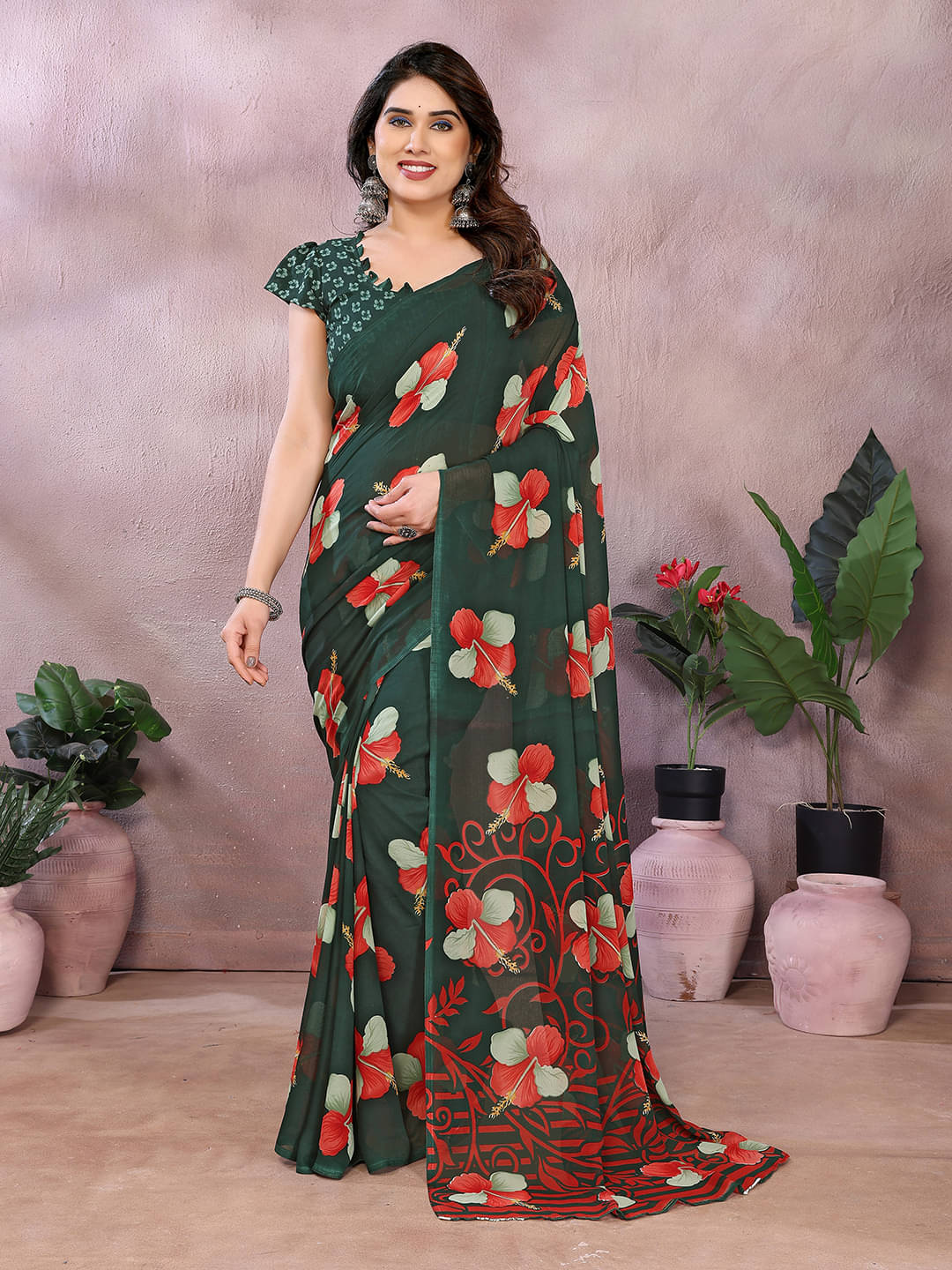 Kashvi Sarees Georgette Printed Chanderi saree With Unstitched Blouse Piece ( Green ) Kashvi Sarees Georgette Printed Chanderi saree With Unstitched Blouse Piece ( Green )