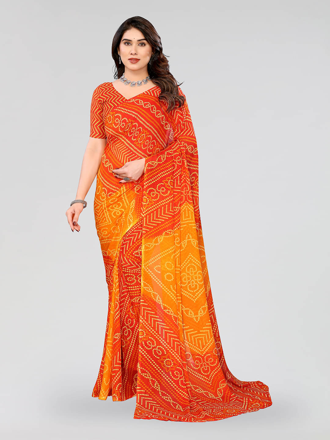 Kashvi Sarees Georgette Printed Chanderi saree With Unstitched Blouse Piece ( Orange ) Kashvi Sarees Georgette Printed Chanderi saree With Unstitched Blouse Piece ( Orange )