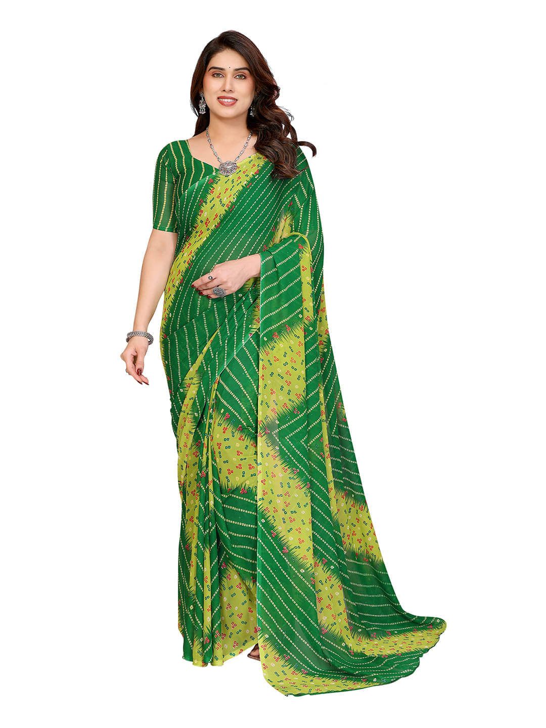 Kashvi Sarees Georgette Printed Chanderi saree With Unstitched Blouse Piece ( Green ) Kashvi Sarees Georgette Printed Chanderi saree With Unstitched Blouse Piece ( Green )