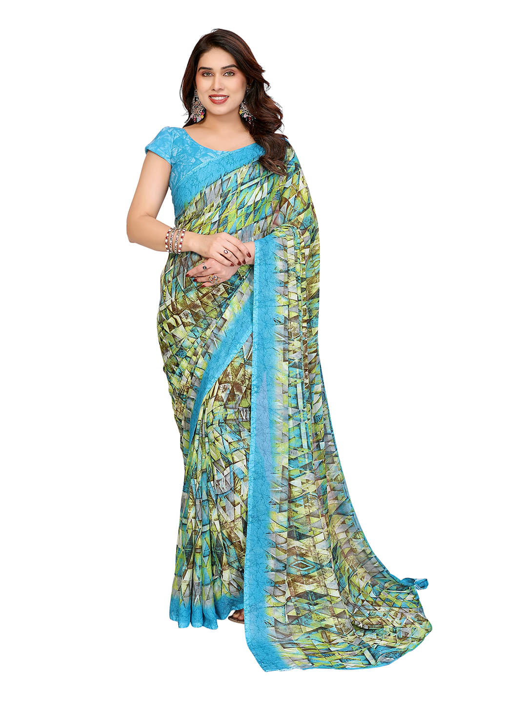 Kashvi Sarees Georgette Printed Chanderi saree With Unstitched Blouse Piece ( Aqua Blue ) Kashvi Sarees Georgette Printed Chanderi saree With Unstitched Blouse Piece ( Aqua Blue )