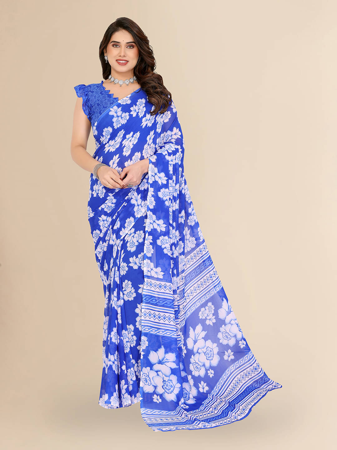 Kashvi Sarees Georgette Printed Chanderi saree With Unstitched Blouse Piece ( Blue ) Kashvi Sarees Georgette Printed Chanderi saree With Unstitched Blouse Piece ( Blue )