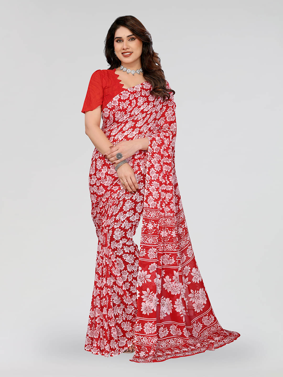 Kashvi Sarees Georgette Printed Chanderi saree With Unstitched Blouse Piece ( Red ) Kashvi Sarees Georgette Printed Chanderi saree With Unstitched Blouse Piece ( Red )