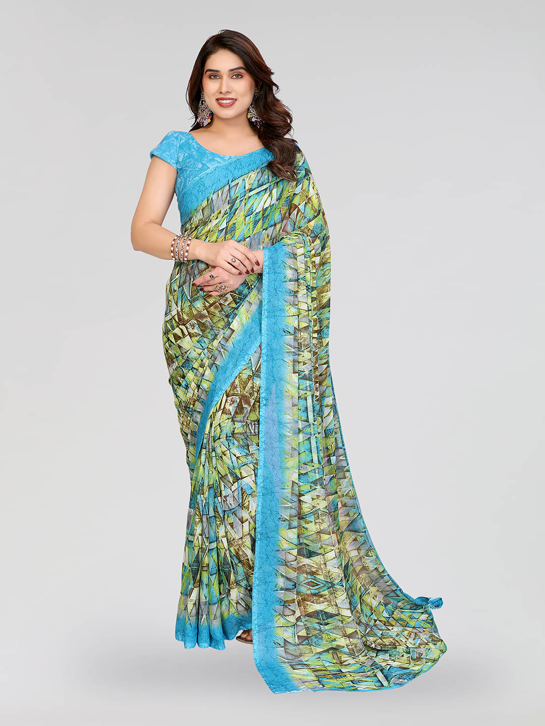 Kashvi Sarees Georgette Printed Chanderi saree With Unstitched Blouse Piece ( Aqua Blue ) Kashvi Sarees Georgette Printed Chanderi saree With Unstitched Blouse Piece ( Aqua Blue )