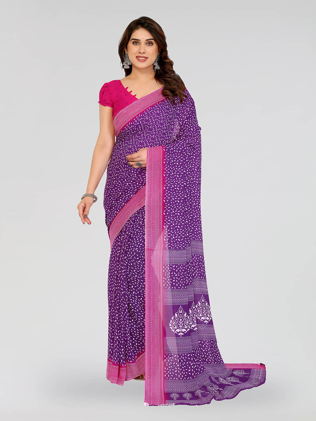 Kashvi Sarees Georgette Printed Chanderi saree With Unstitched Blouse Piece ( Purple ) Kashvi Sarees Georgette Printed Chanderi saree With Unstitched Blouse Piece ( Purple )