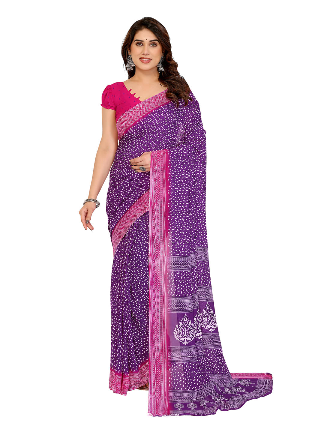     			Kashvi Sarees Georgette Printed Chanderi saree With Unstitched Blouse Piece ( Purple )