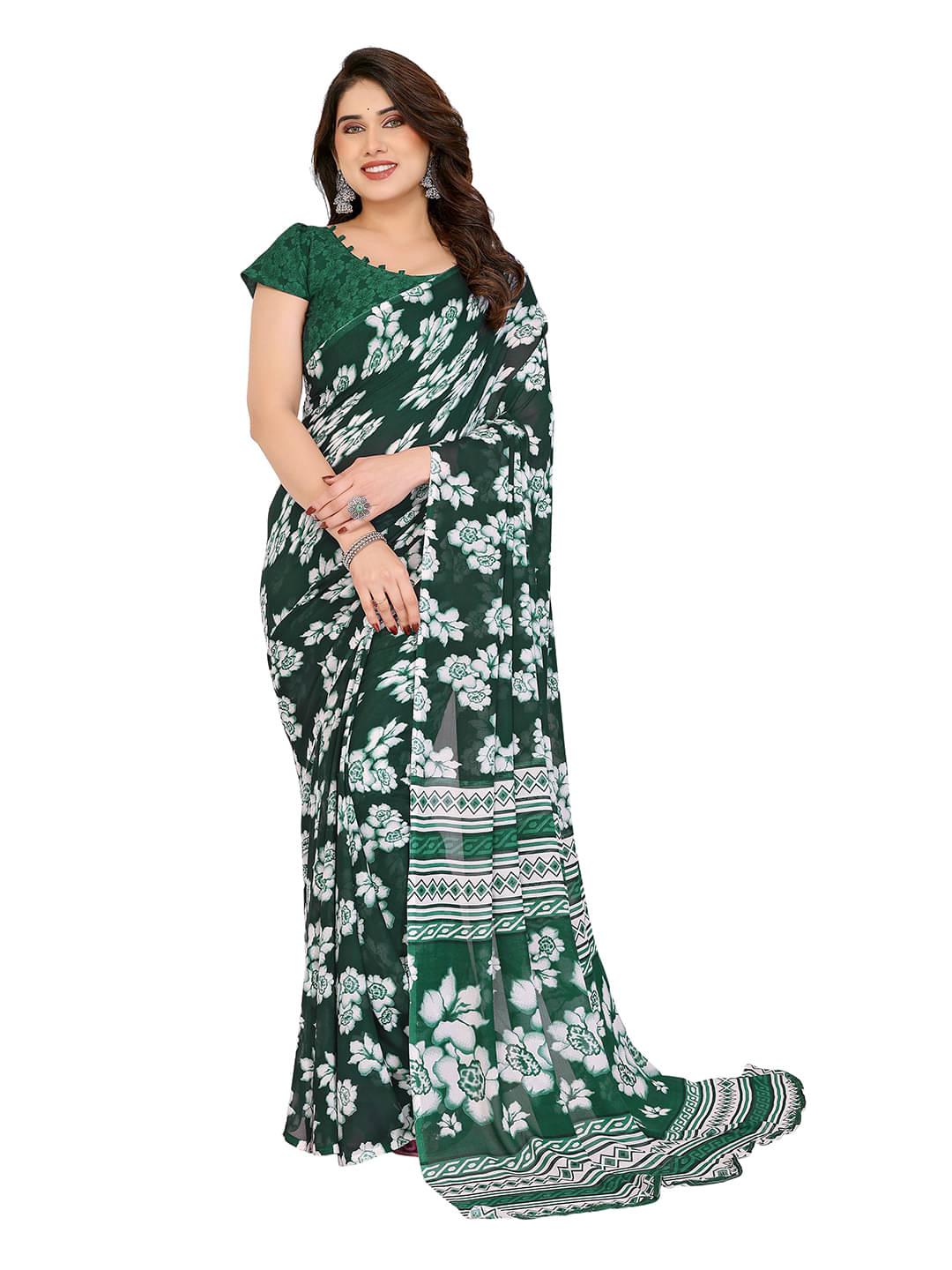 Kashvi Sarees Georgette Printed Chanderi saree With Unstitched Blouse Piece ( Green )     			Kashvi Sarees Georgette Printed Chanderi saree With Unstitched Blouse Piece ( Green )