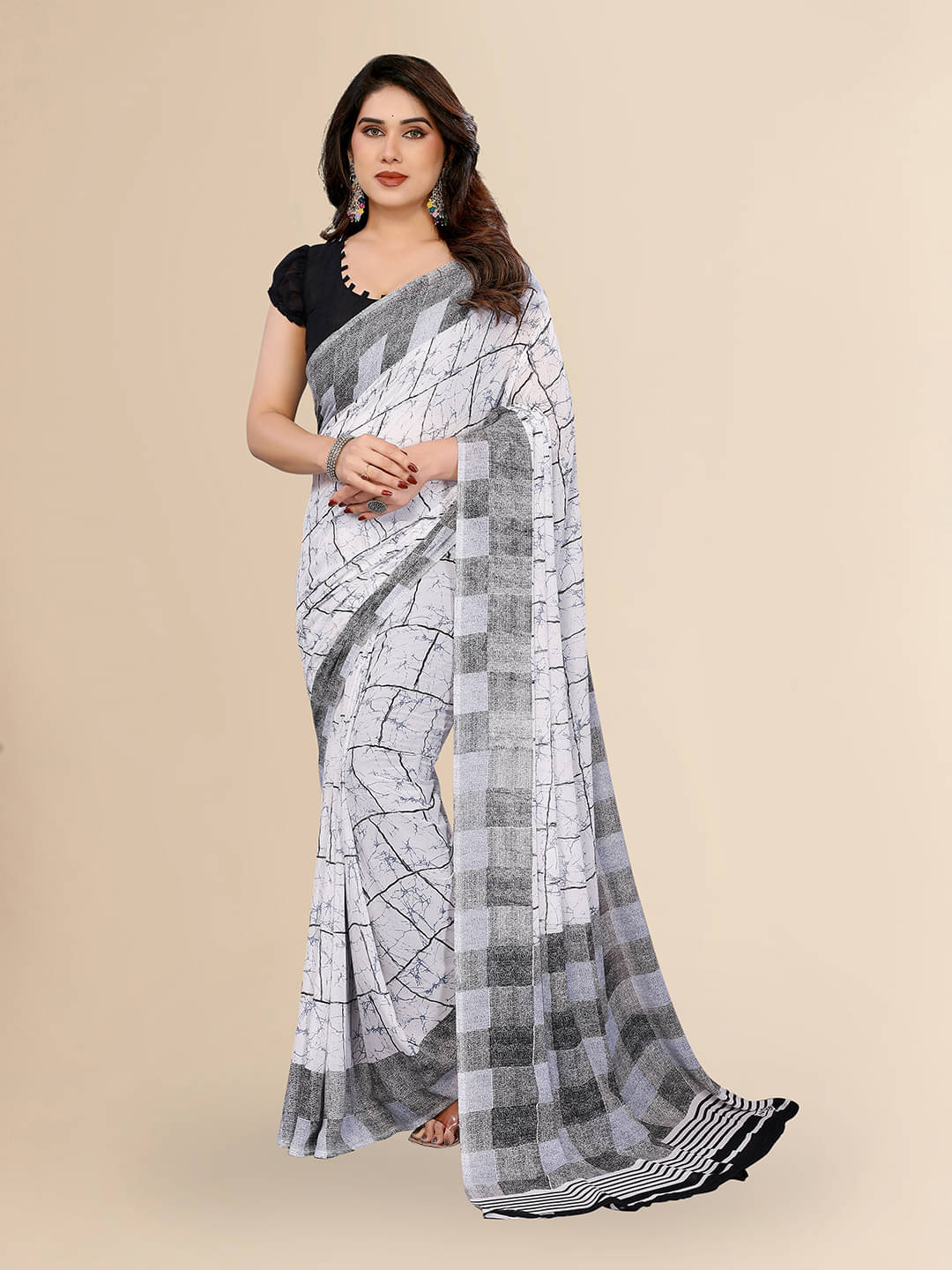     			Kashvi Sarees Georgette Printed Chanderi saree With Unstitched Blouse Piece ( Black )