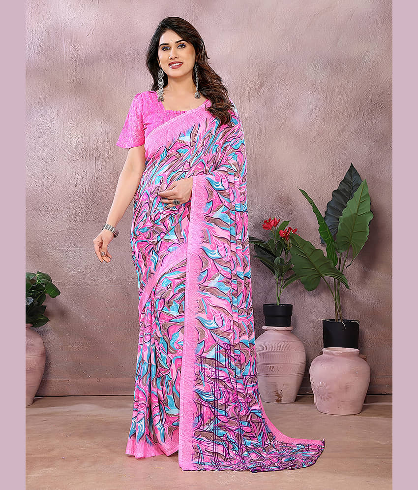 Kashvi Sarees Georgette Printed Chanderi saree With Unstitched Blouse Piece ( Grey ) - Sarees | Buy online on ZillyBuy