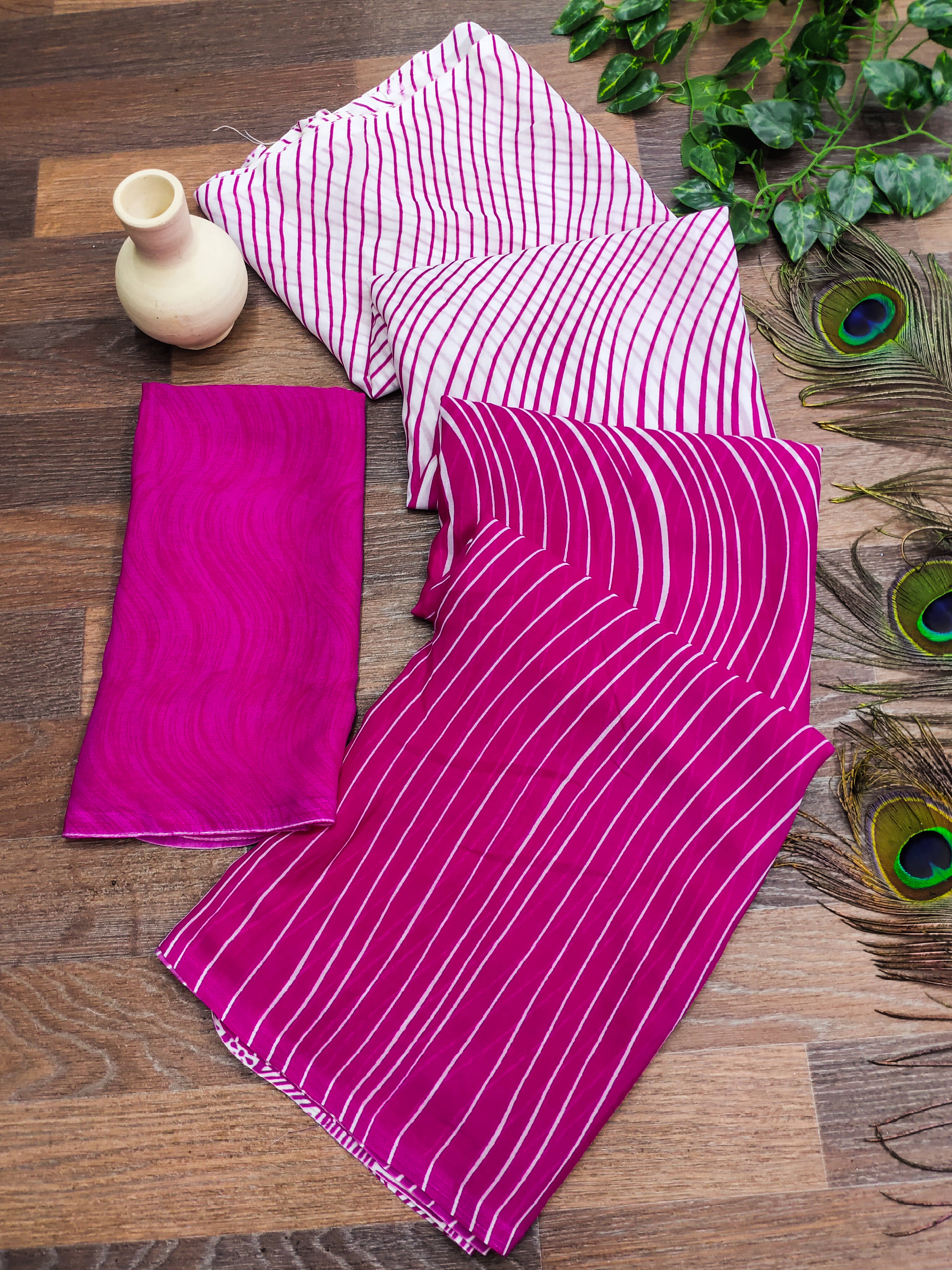 Kashvi Sarees Georgette Printed Chanderi saree With Unstitched Blouse Piece ( Pink ) - Sarees | Buy online on ZillyBuy