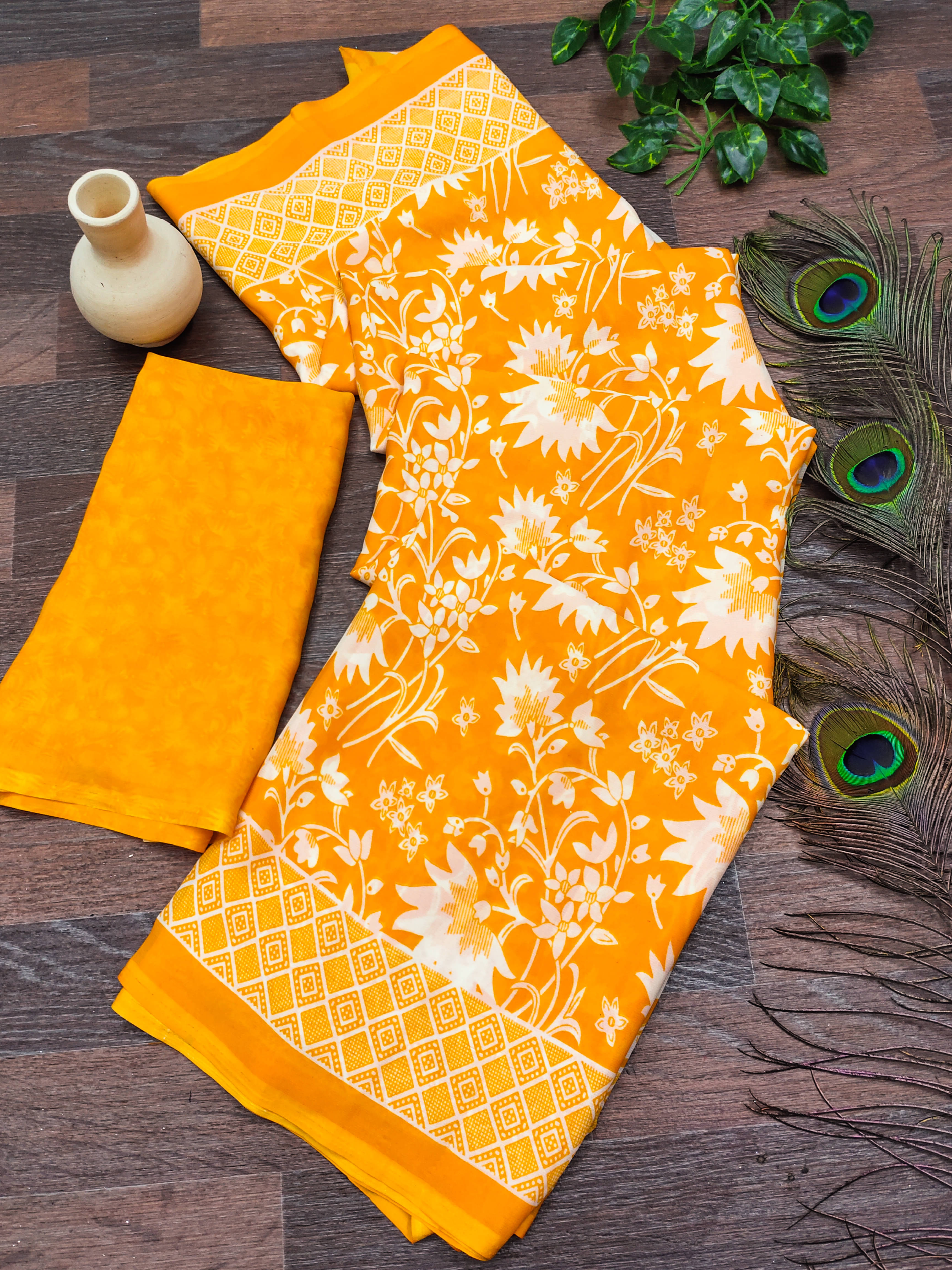 Kashvi Sarees Georgette Printed Chanderi saree With Unstitched Blouse Piece ( Yellow ) Kashvi Sarees Georgette Printed Chanderi saree With Unstitched Blouse Piece ( Yellow )