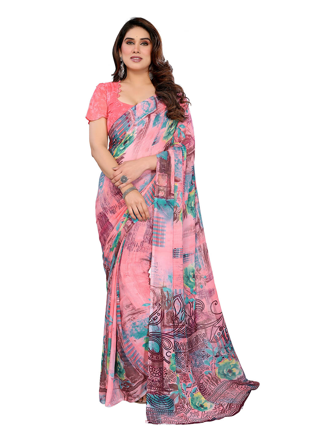 Kashvi Sarees Georgette Printed Chanderi saree With Unstitched Blouse Piece ( Red ) Kashvi Sarees Georgette Printed Chanderi saree With Unstitched Blouse Piece ( Red )