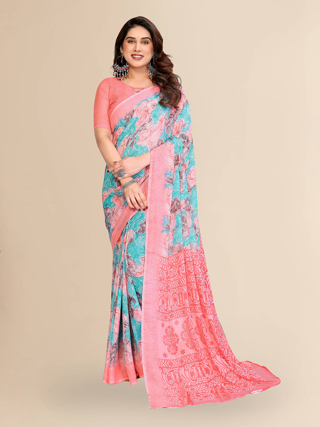 Kashvi Sarees Georgette Printed Chanderi saree With Unstitched Blouse Piece ( Pink ) Kashvi Sarees Georgette Printed Chanderi saree With Unstitched Blouse Piece ( Pink )
