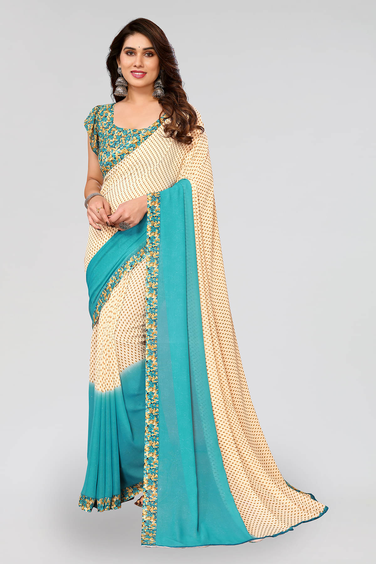Kashvi Sarees Georgette Printed Chanderi saree With Unstitched Blouse Piece ( Blue ) Kashvi Sarees Georgette Printed Chanderi saree With Unstitched Blouse Piece ( Blue )